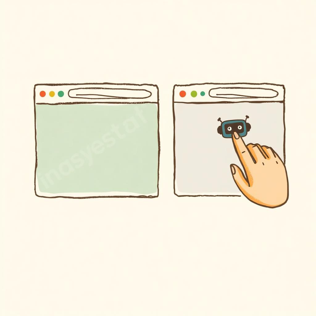 Two browser windows side by side — one operated by a human, the other by a small agent