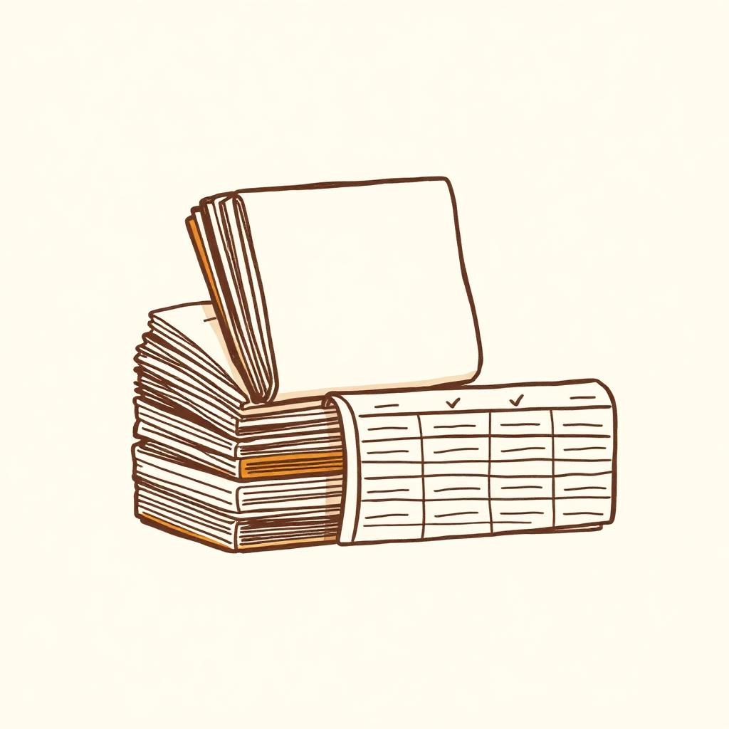 A stack of selected files feeding into a clean research table